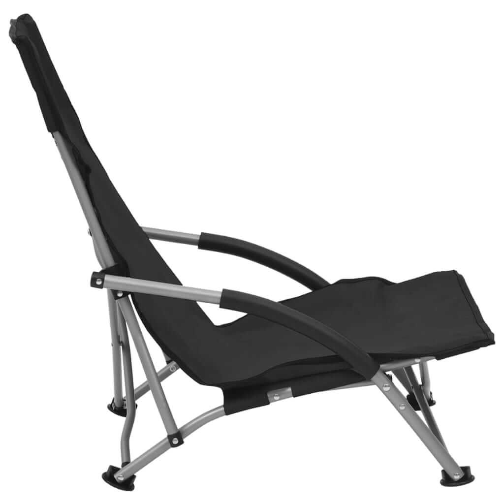 Folding Beach Chairs 2 pcs Fabric in black, featuring a durable oxford fabric and sturdy steel frame for comfortable outdoor seating.
