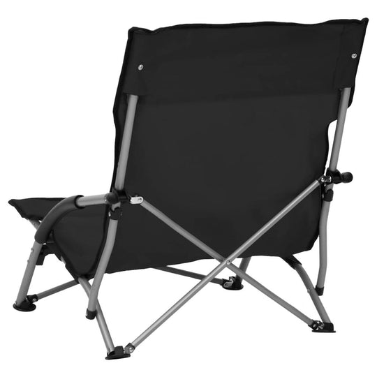 Back view of a black Folding Beach Chairs 2 pcs Fabric with sturdy steel frame, designed for comfort and easy storage.