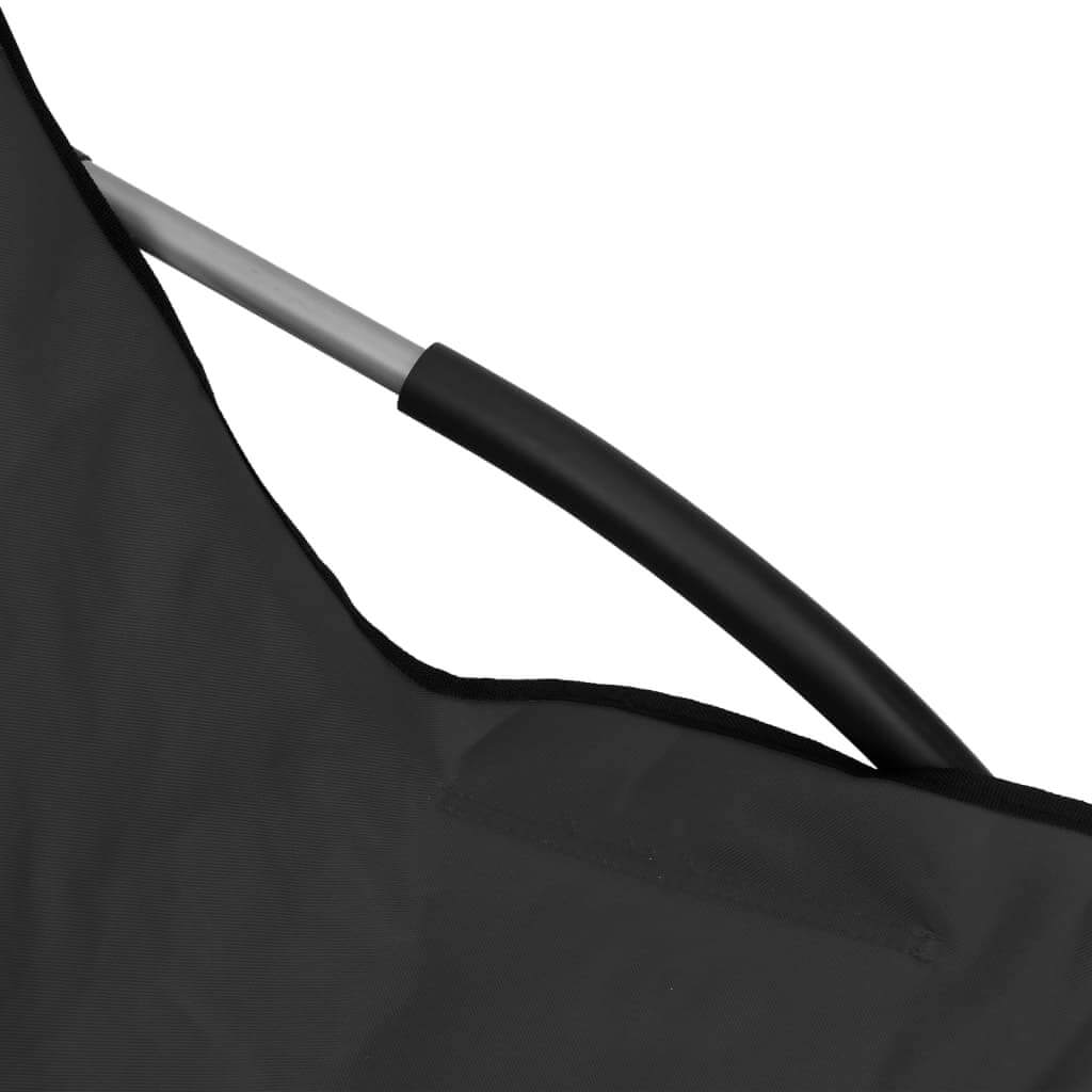 Close-up of Folding Beach Chairs 2 pcs Fabric showing sturdy steel frame and durable black oxford fabric design.