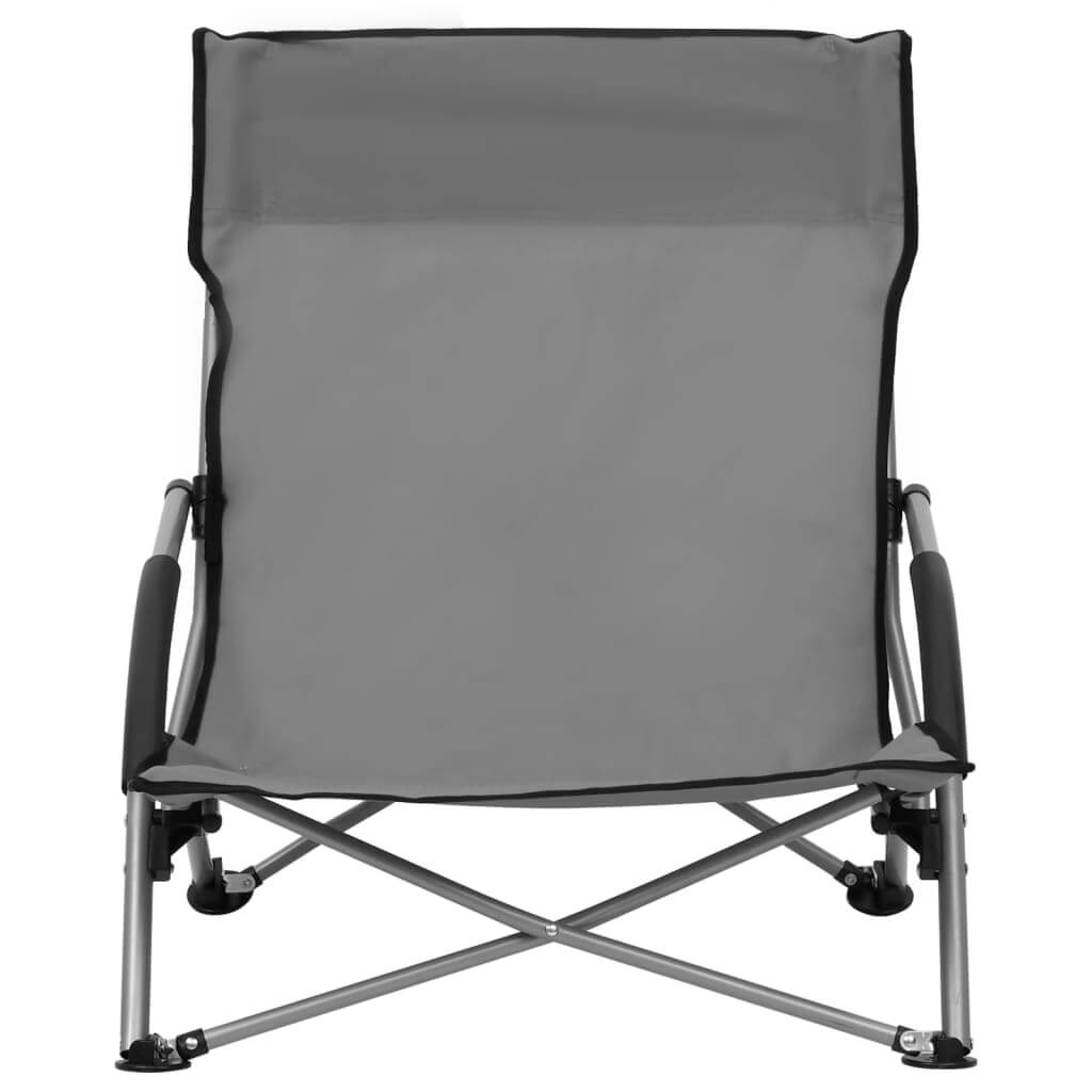 Folding Beach Chairs 2 pcs Fabric in grey, featuring a sturdy steel frame and comfortable design for outdoor relaxation.