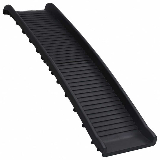 Black plastic Folding Dog Ramp 155.5×40×15.5 cm – Pet Access Ramp with non-slip surface and safety side rails for pets.