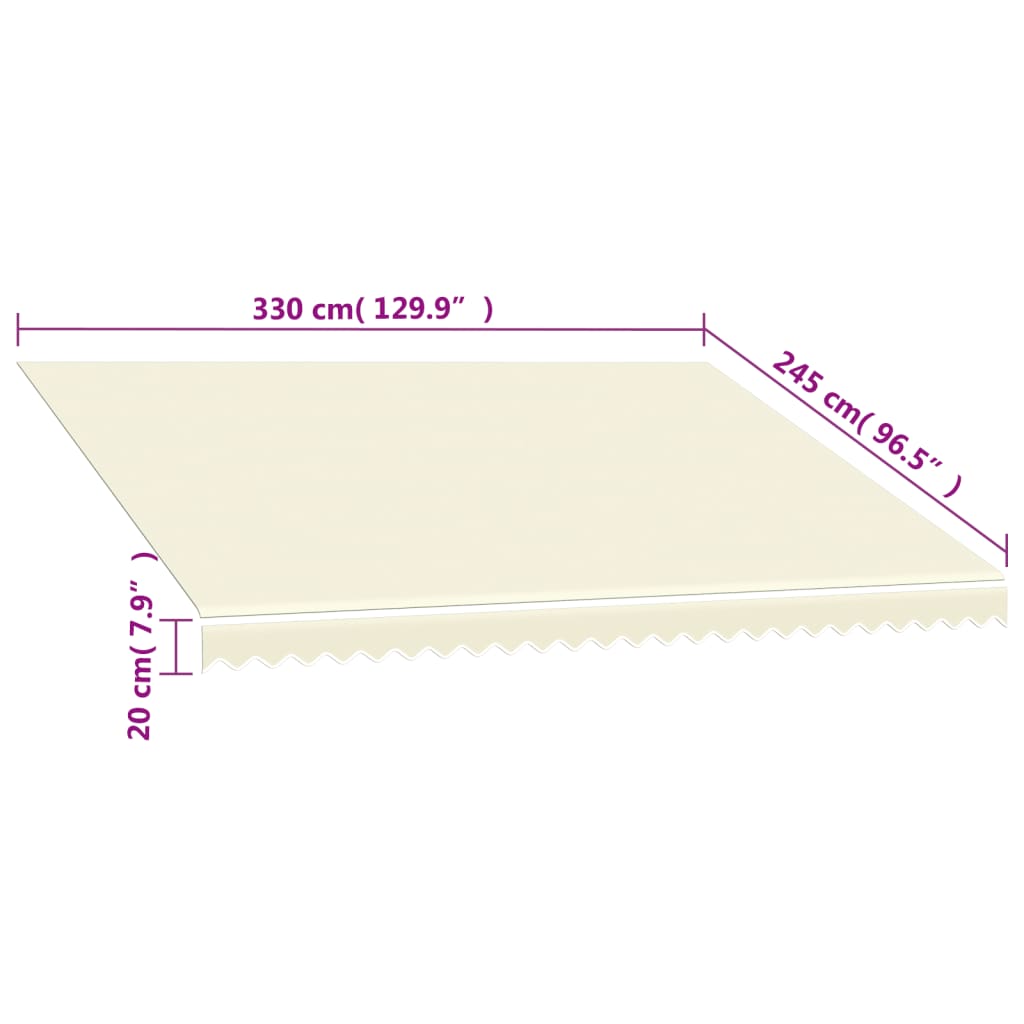 Awning top sunshade canvas in cream color, dimensions 330 cm x 245 cm x 20 cm, perfect for outdoor protection and shade.