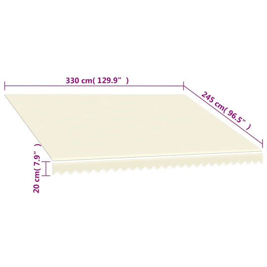 Awning top sunshade canvas in cream color, dimensions 330 cm x 245 cm x 20 cm, perfect for outdoor protection and shade.