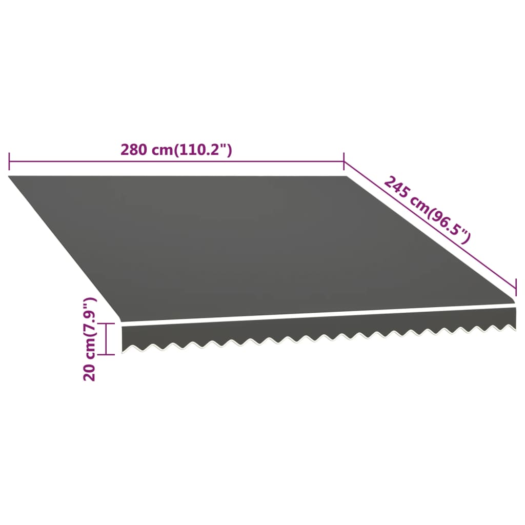 Awning top sunshade canvas in anthracite color, measuring 300x250 cm, ideal for outdoor furniture and UV protection.