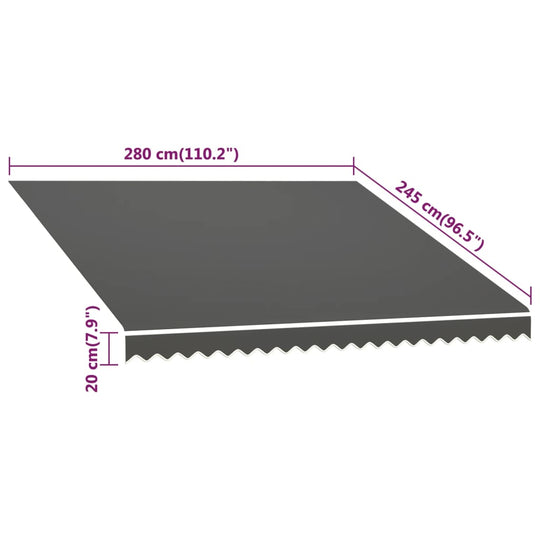 Awning top sunshade canvas in anthracite color, measuring 300x250 cm, ideal for outdoor furniture and UV protection.