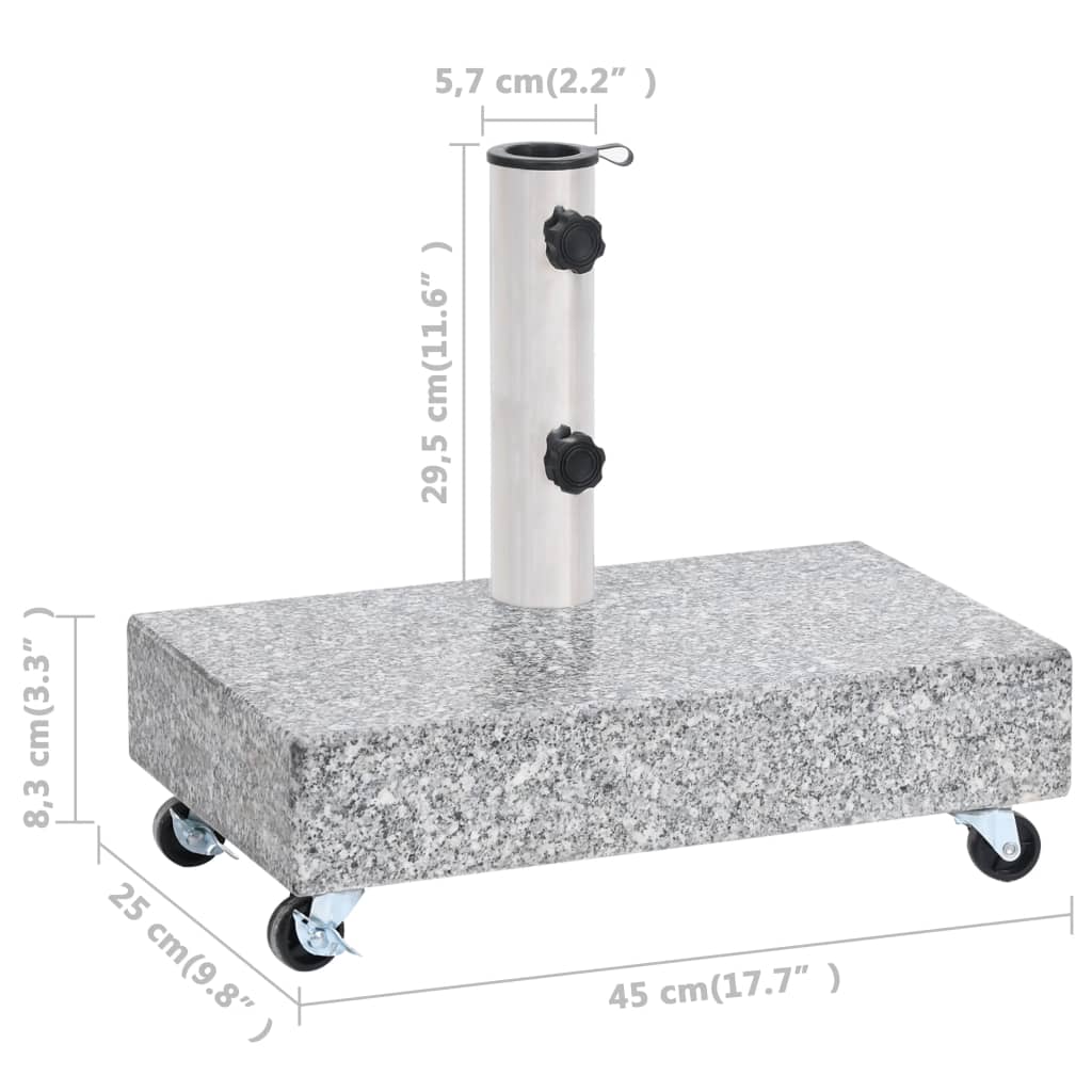 Granite umbrella base with wheels, 45x25x8.3 cm, for outdoor garden furniture, patio, and home furniture stability.