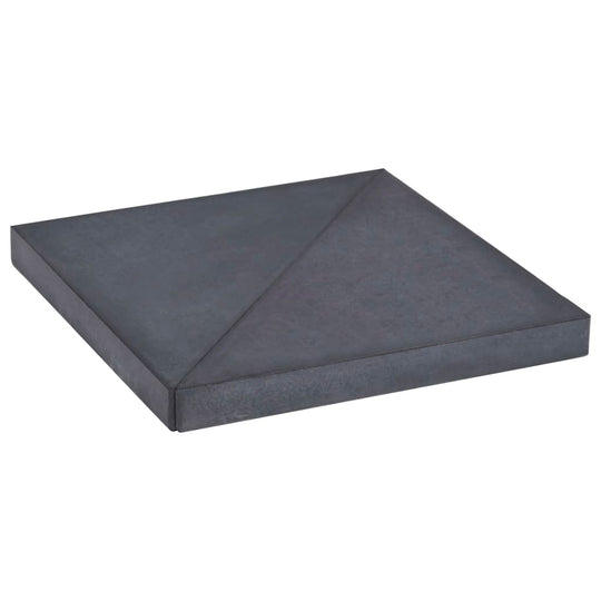 Black granite square umbrella weight plate 15 kg for outdoor furniture stability and elegance in lounge settings.