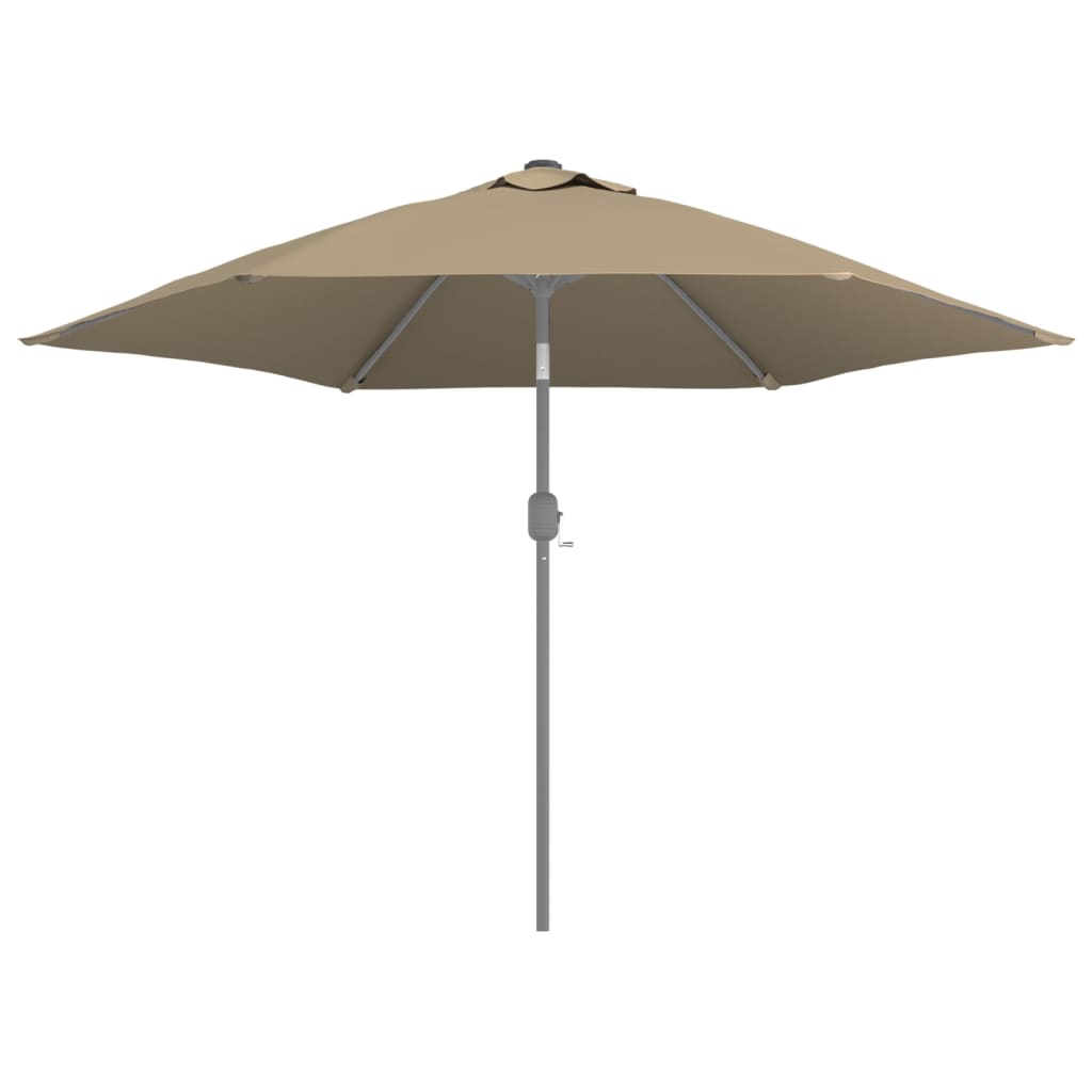 Replacement taupe fabric for 300 cm outdoor parasol, UV protective and easy to clean, ideal for outdoor furniture setup.