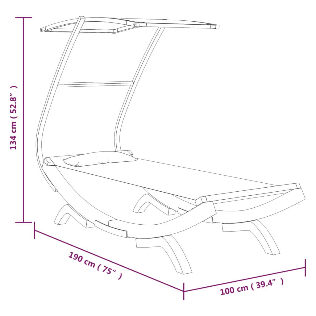 Outdoor lounge bed with canopy dimensions: 100x190x134 cm, solid bent wood, perfect for relaxing in your garden or patio.