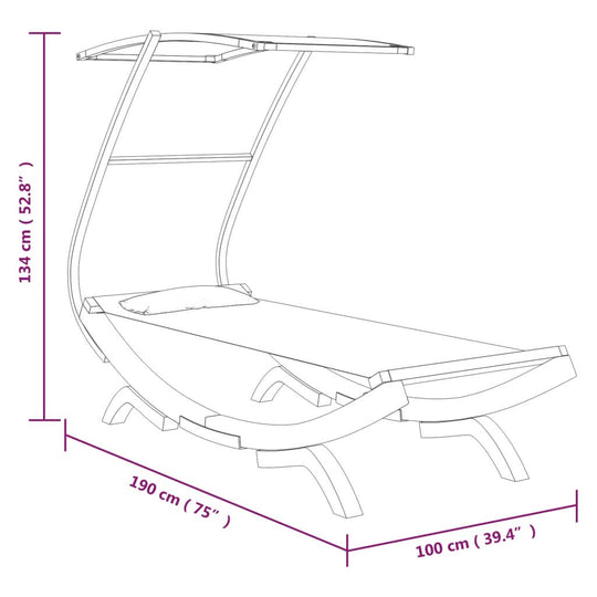 Outdoor lounge bed with canopy dimensions: 100x190x134 cm, solid bent wood, perfect for relaxing in your garden or patio.