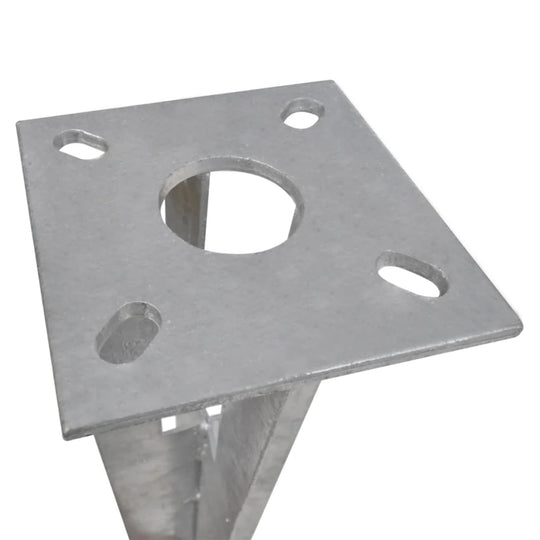 Zinc coated steel post holder for sturdy fence anchoring, designed for durability and rust resistance.