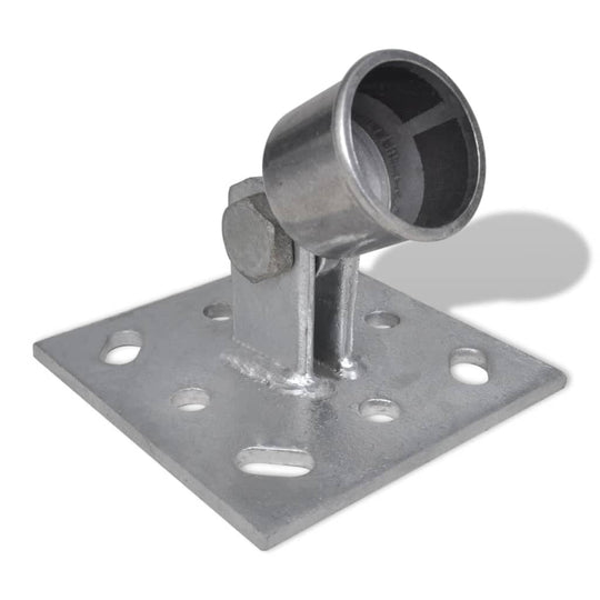 Zinc-coated steel post holder with adjustable angle for secure fence installation and long-term durability.