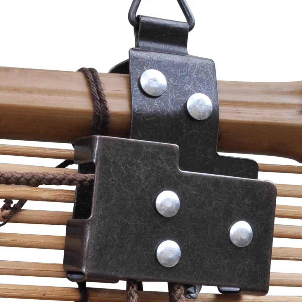 Bamboo Roller Blinds pcs hardware detail showing metal fittings and woven cords for securing bamboo slats.