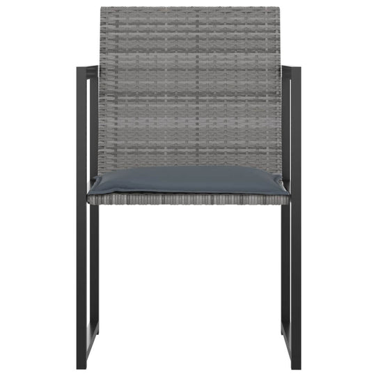 Grey outdoor dining chair with cushioned seat and powder-coated steel frame, ideal for patio and garden furniture.