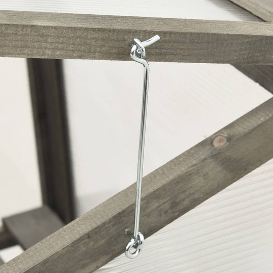 Detail of Greenhouse 60x45x100 cm Firwood showing sturdy metal hinge on wooden frame