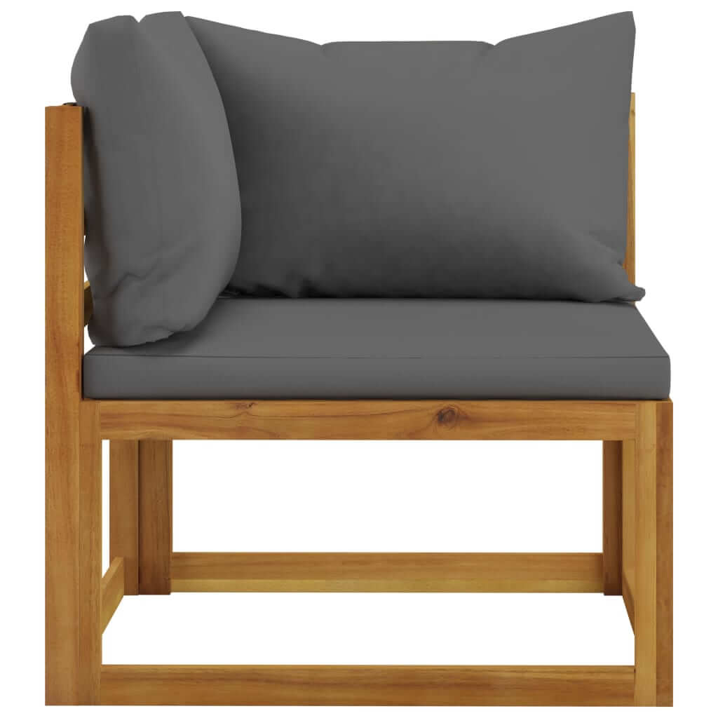 Solid acacia wood garden lounge chair with gray cushions, perfect for outdoor furniture and stylish lounging.