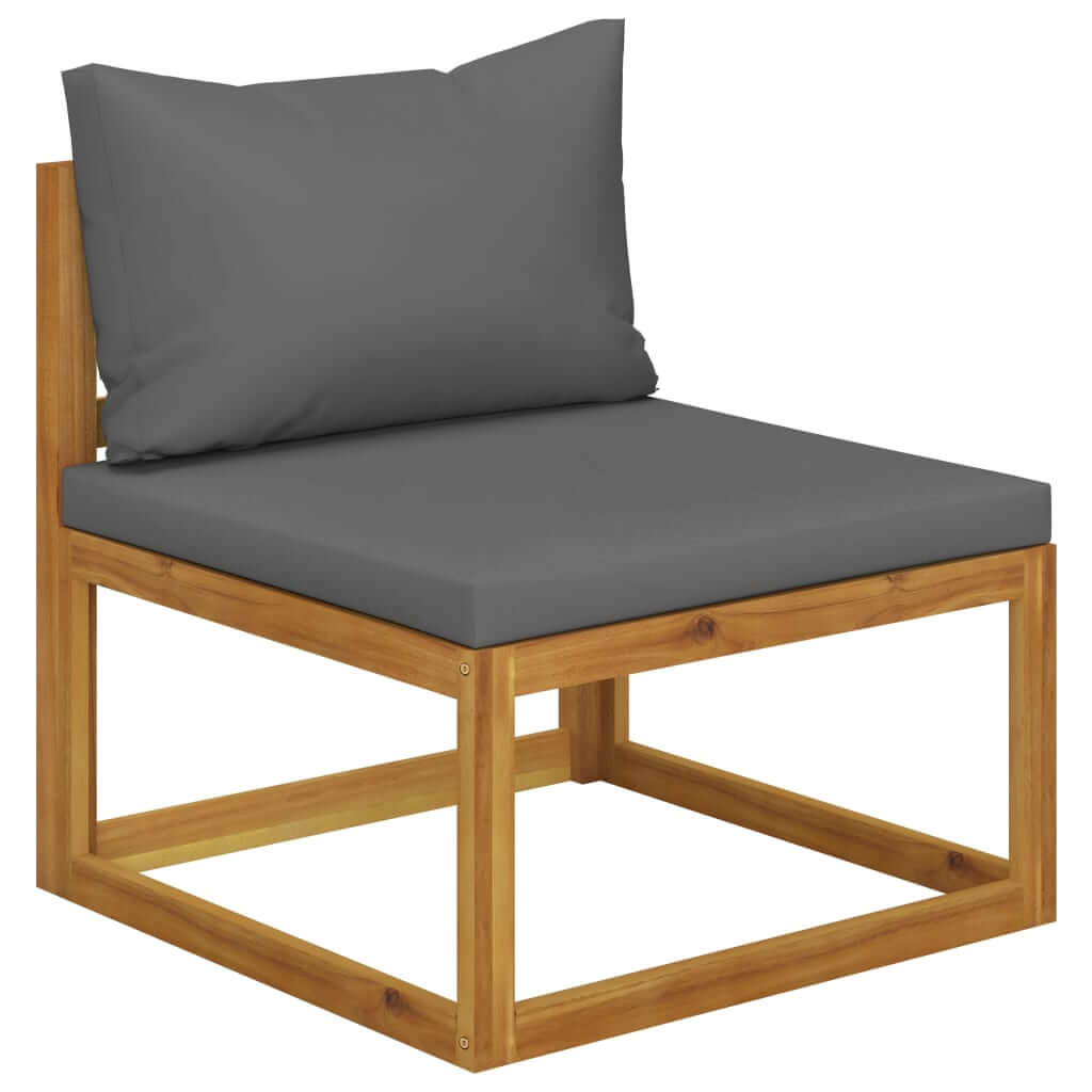 Solid acacia wood lounge chair with gray cushion, ideal for outdoor relaxation and stylish garden furniture.