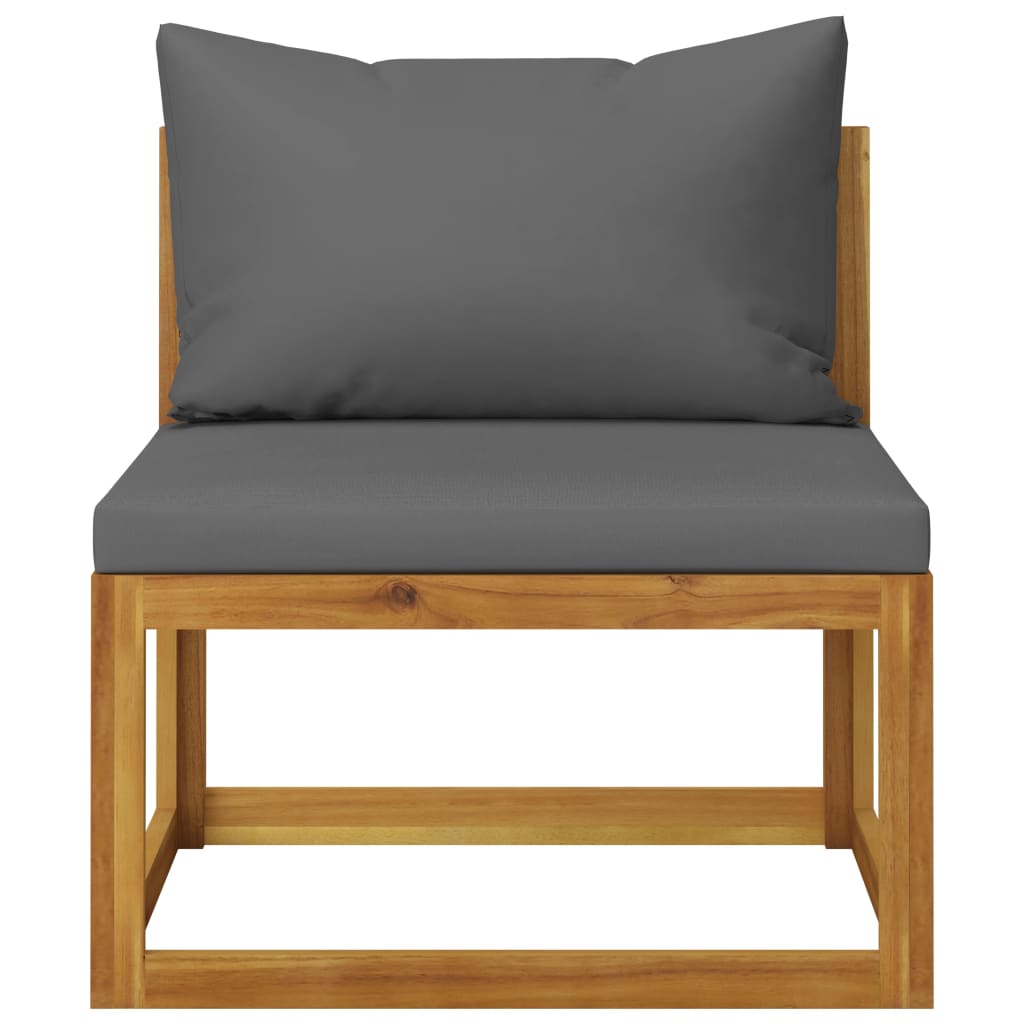 Solid acacia wood garden lounge chair with thick gray cushion, perfect for outdoor relaxation and comfort.