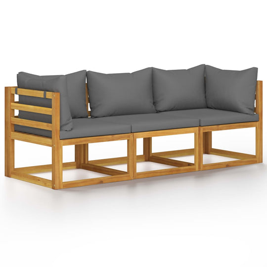 3-Seater Garden Sofa with Cushion Solid Acacia Wood in a modern design, featuring a sturdy frame and comfortable gray cushions.