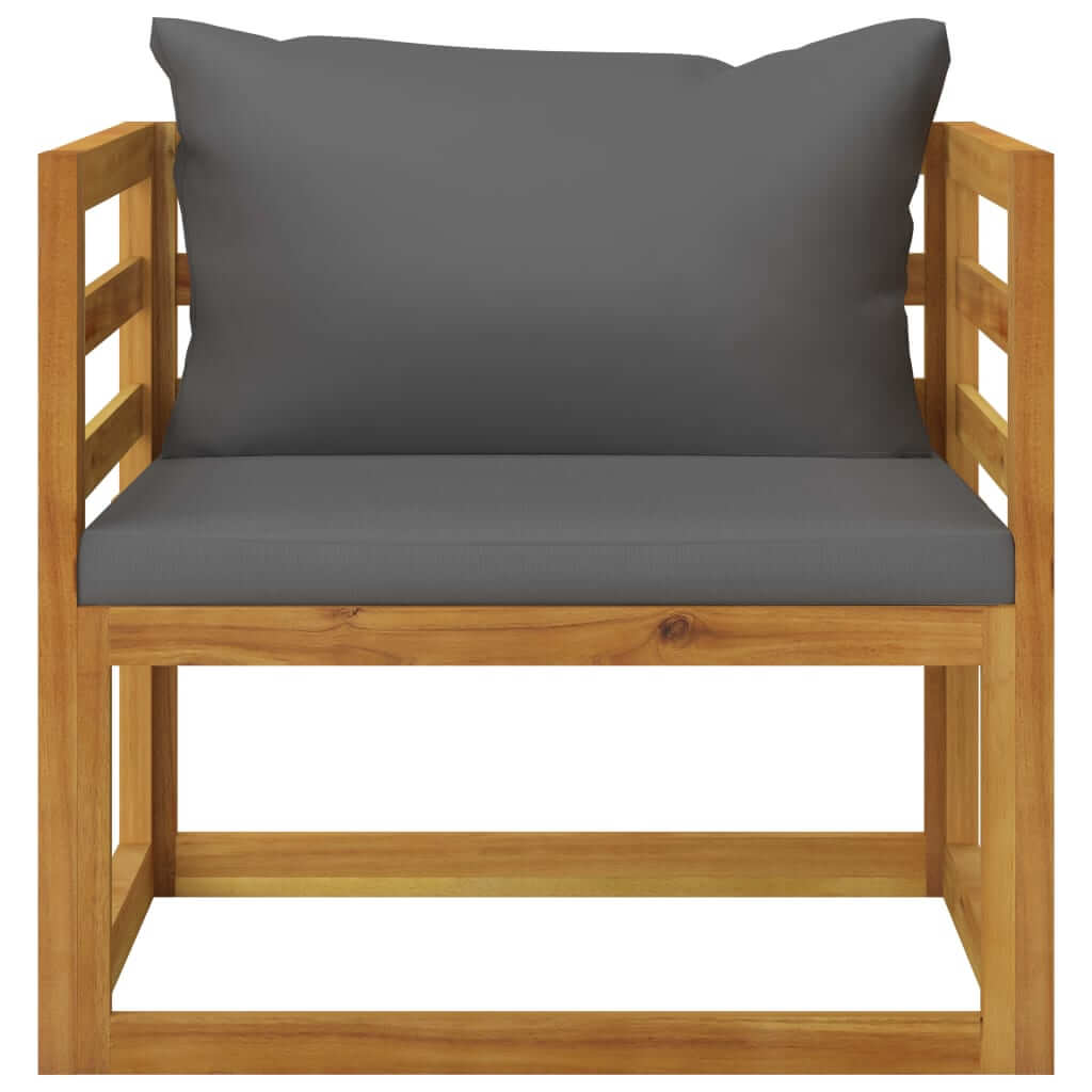 10 Piece Garden Lounge Set with Cushion Solid Acacia Wood - Comfortable chair with gray cushions and wooden frame.
