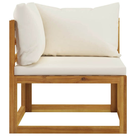 4 Piece Garden Lounge Set with Cushion Solid Acacia Wood armchair with white cushions and solid wood frame.