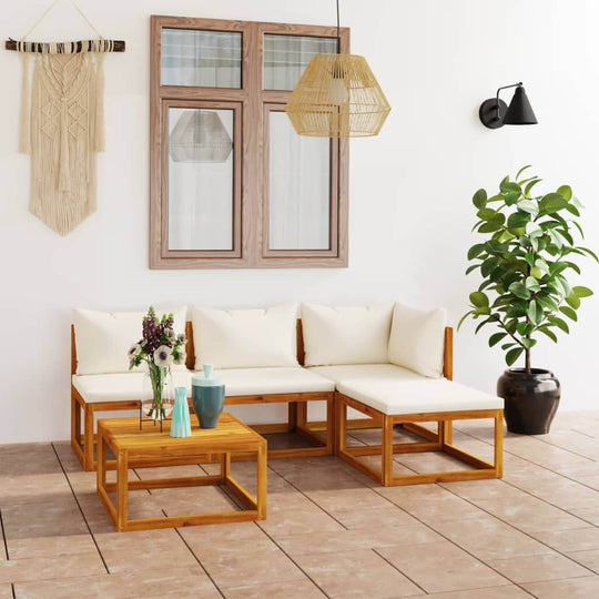 Garden Lounge 5 Piece Set with Cushion  Solid Acacia Wood