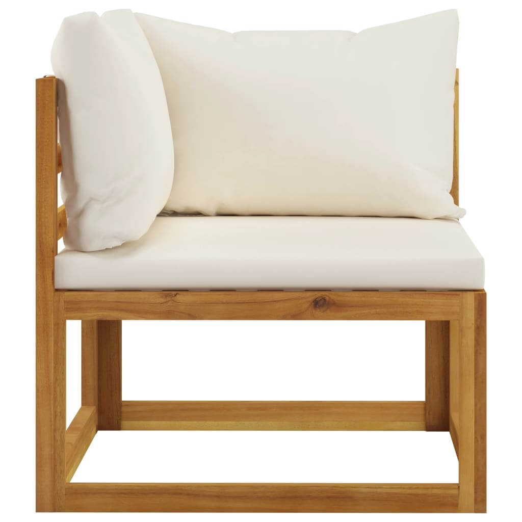 Sleek outdoor lounge set sofa and cushion made of solid acacia wood, perfect for garden seating.
