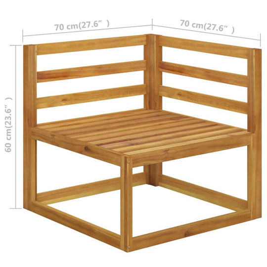 Stylish corner piece of a 10-piece garden lounge set made of solid acacia wood, perfect for outdoor seating.