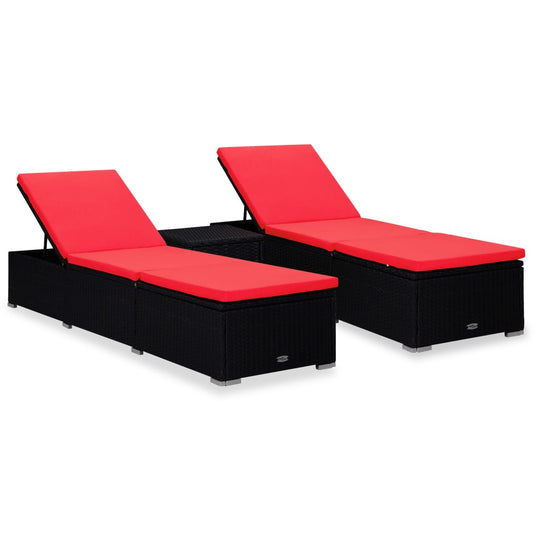 3 Piece Garden Sun Loungers with Tea Table Poly Rattan , Furniture -> Outdoor Furniture -> Outdoor Seating -> Sunloungers , Durable,eligant,Furniture -,Home & Garden -,Modern Design,new-305021,Outdoor Furniture -,Outdoor Seating -,red,Sunloungers