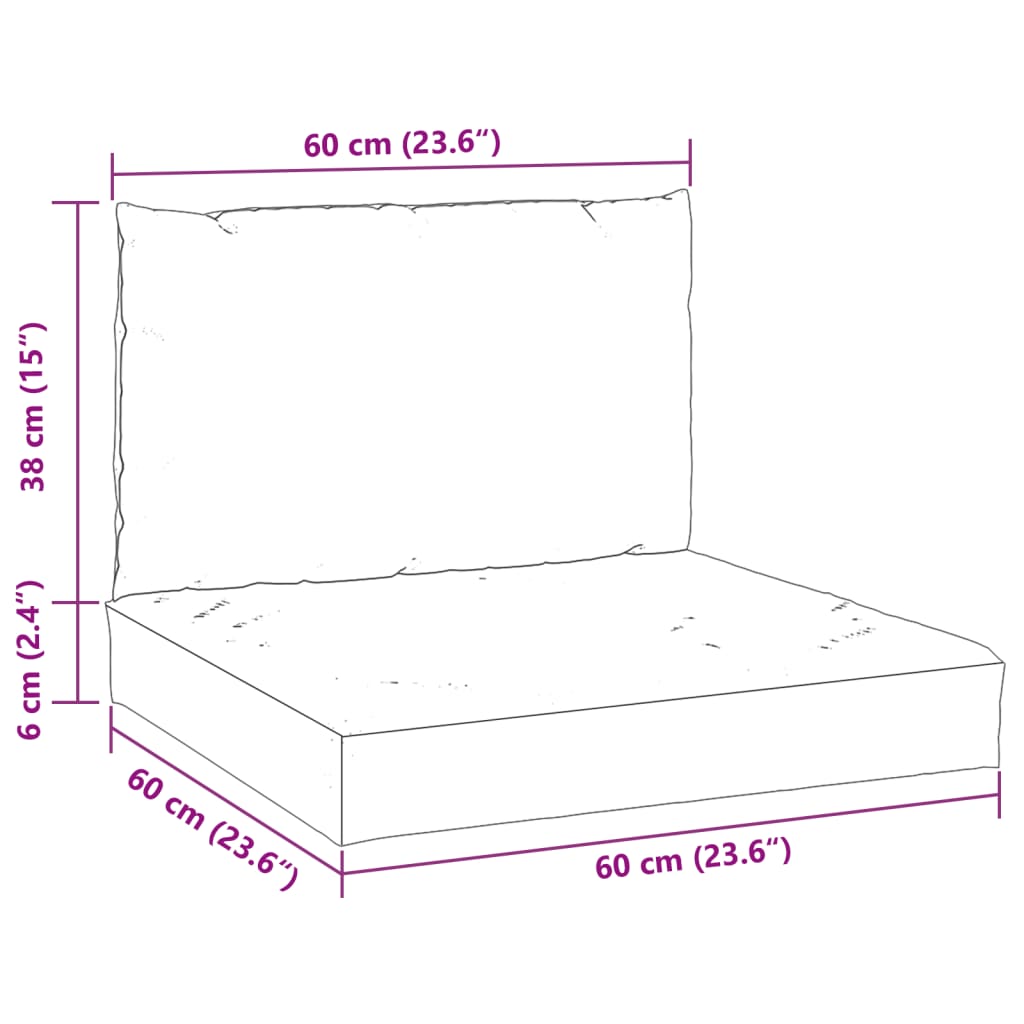 Dimensions of Pallet Cushions 2 pcs Oxford Fabric with measurements 60x60x38 cm