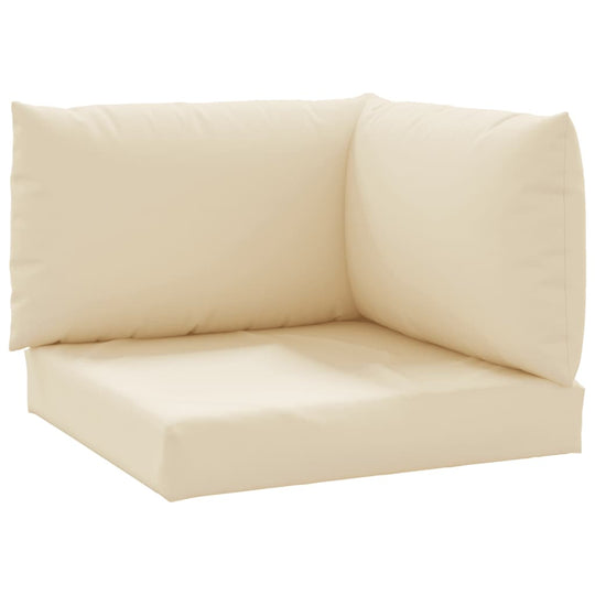 Corner piece of Pallet Cushions 3 pcs Oxford Fabric in creamy color for outdoor seating.