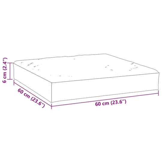 Dimensions of the Pallet Cushion 60x60x6 cm for outdoor patio furniture.