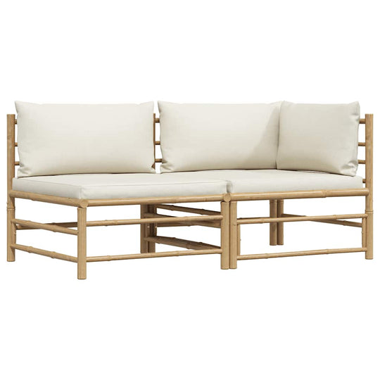 2 Piece Garden Lounge Set with Cream  Cushions Bamboo