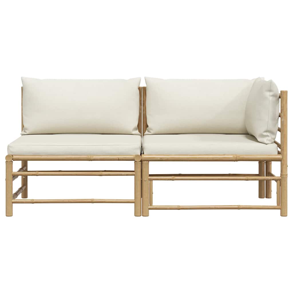 2 Piece Garden Lounge Set with Cream  Cushions Bamboo