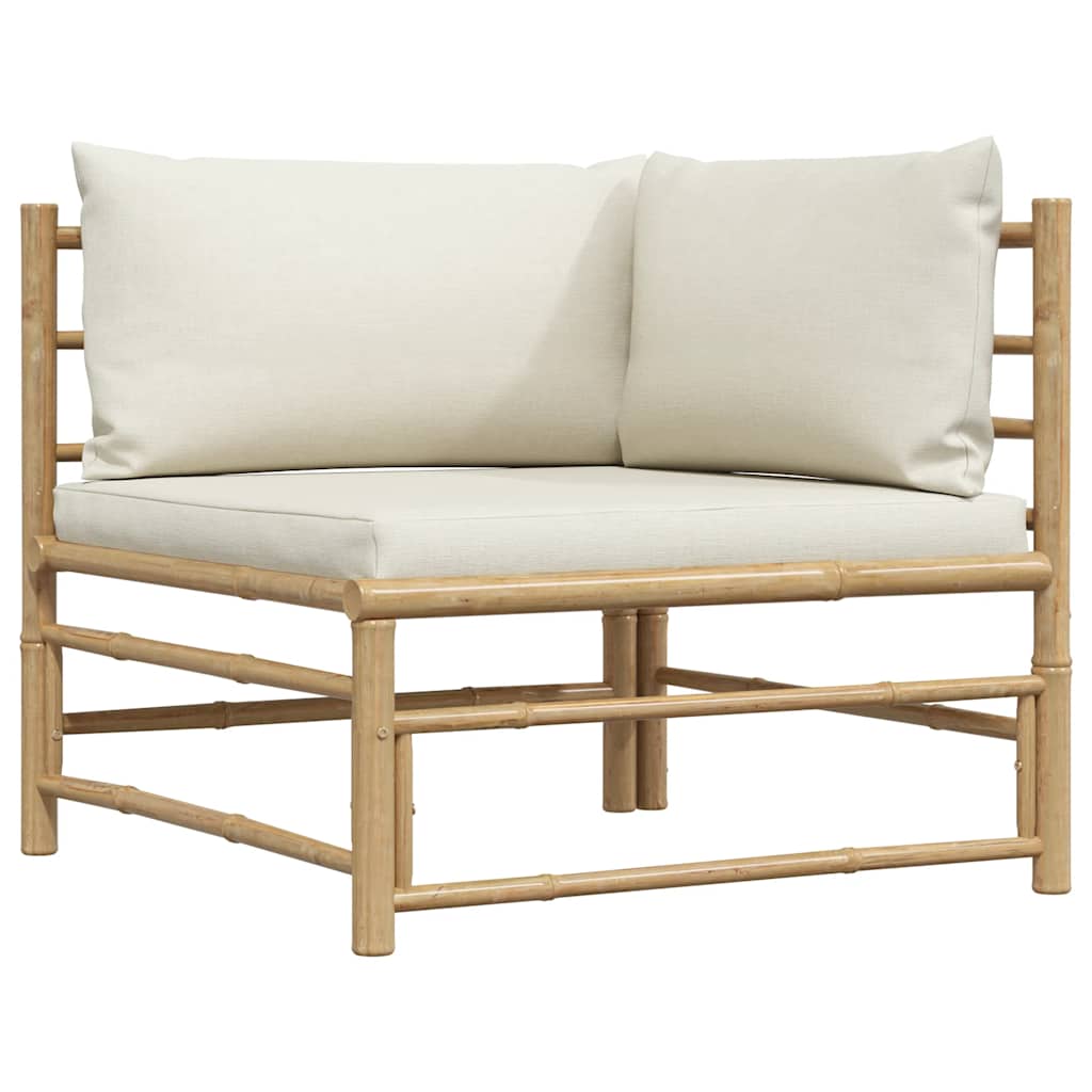 2 Piece Garden Lounge Set with Cream  Cushions Bamboo