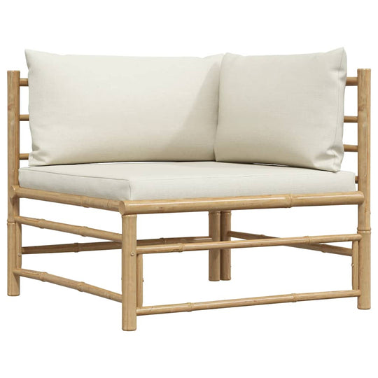 2 Piece Garden Lounge Set with Cream  Cushions Bamboo