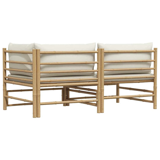 2 Piece Garden Lounge Set with Cream  Cushions Bamboo
