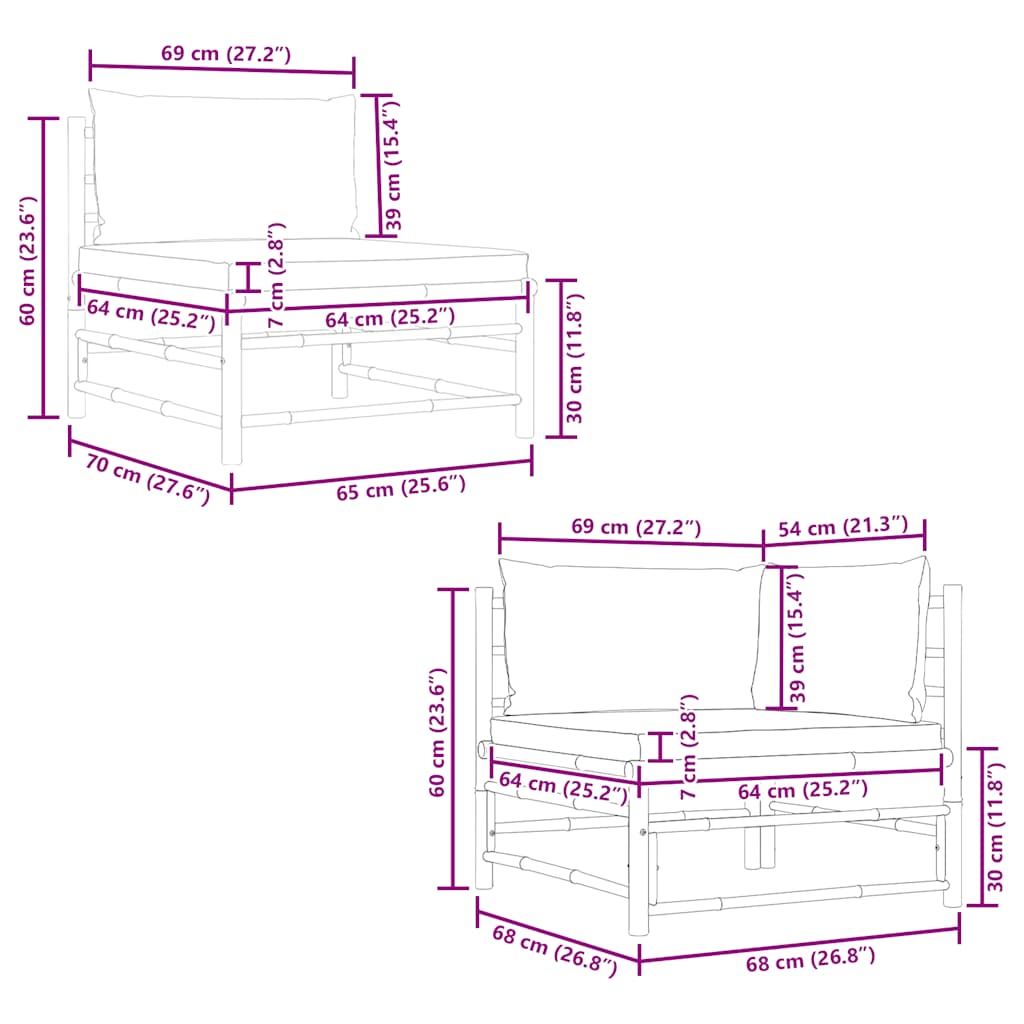 2 Piece Garden Lounge Set with Cream  Cushions Bamboo