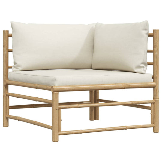 Garden Corner Sofa – Bamboo with Cream Cushions Outdoor Seating ideal for relaxing in the garden or patio.
