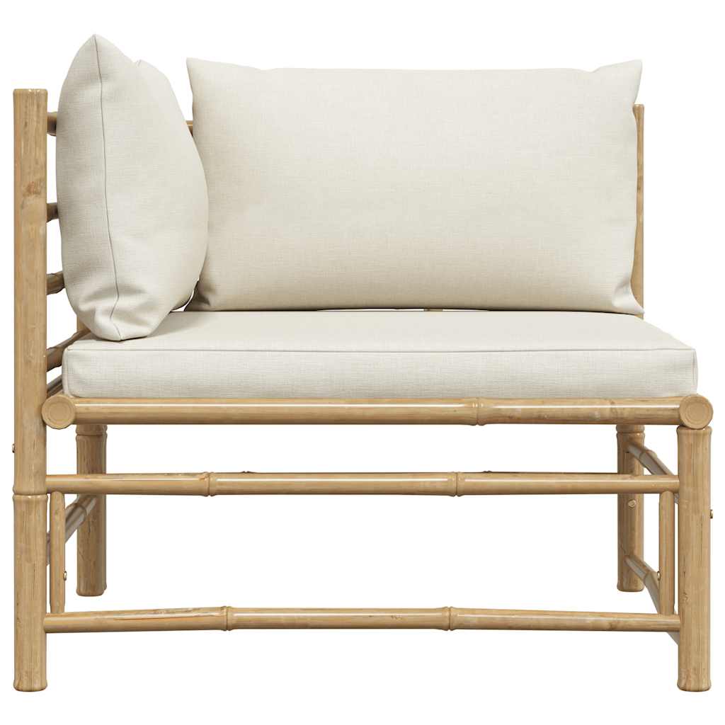 Garden Corner Sofa – Bamboo with Cream Cushions Outdoor Seating, featuring a sleek bamboo frame and plush cream cushions.
