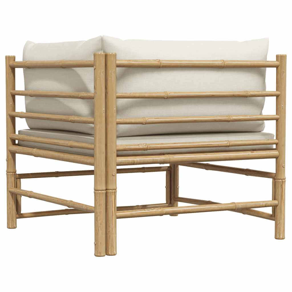Garden Corner Sofa – Bamboo with Cream Cushions Outdoor Seating, showcasing a stylish and comfortable outdoor sofa.