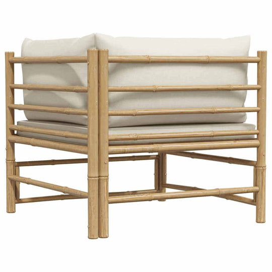 Garden Corner Sofa – Bamboo with Cream Cushions Outdoor Seating, showcasing a stylish and comfortable outdoor sofa.