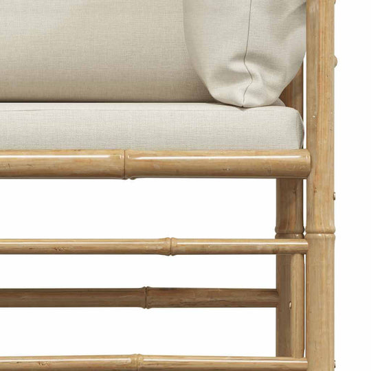 Garden Corner Sofa – Bamboo with Cream Cushions Outdoor Seating close-up of material and design.