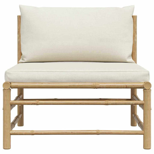 Garden Middle Sofa with Cream Cushions Bamboo, outdoor seating with bamboo frame and thick cushions.