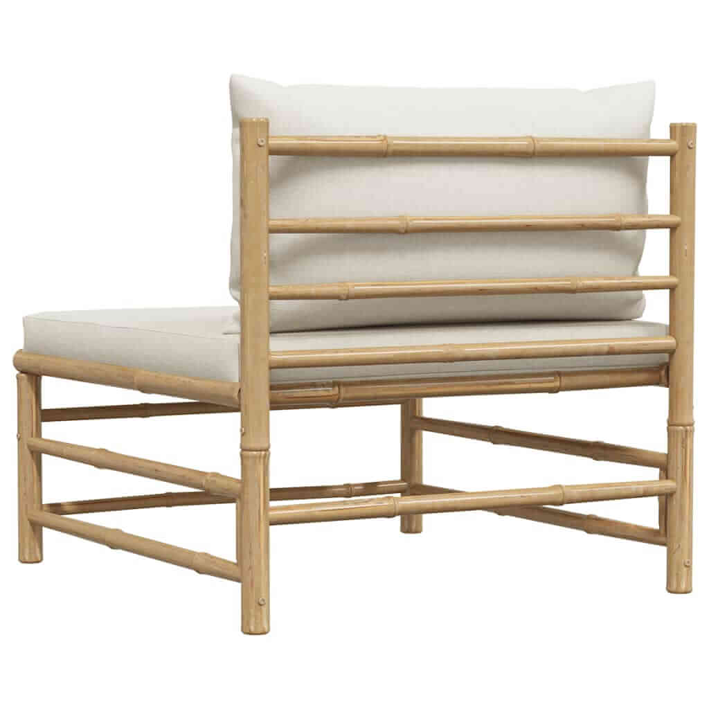 Garden Middle Sofa with Cream Cushions Bamboo, featuring a sturdy bamboo frame and soft cream cushions.