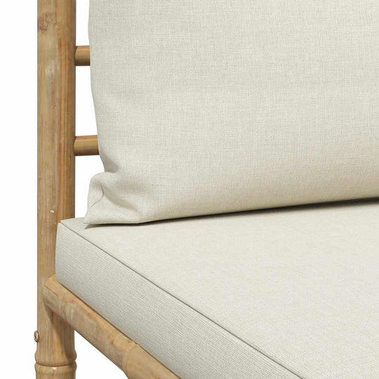 Garden Middle Sofa with Cream Cushions Bamboo featuring soft cream cushions and bamboo frame.