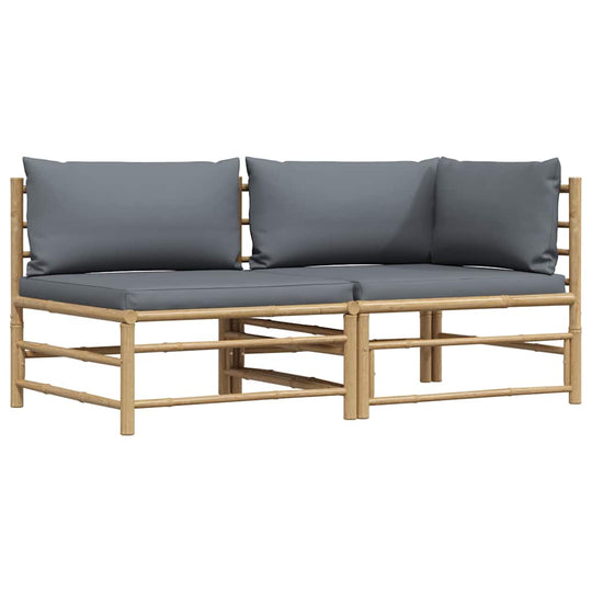 2 Piece Garden Lounge Set with Dark  Cushions Bamboo
