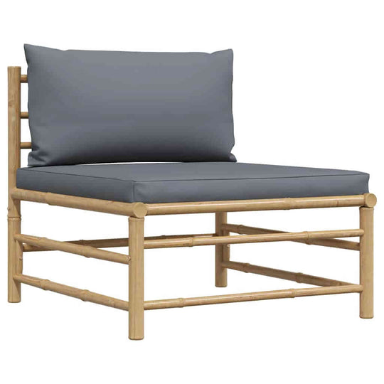 2 Piece Garden Lounge Set with Dark  Cushions Bamboo
