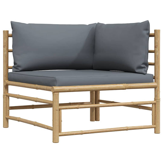 2 Piece Garden Lounge Set with Dark  Cushions Bamboo
