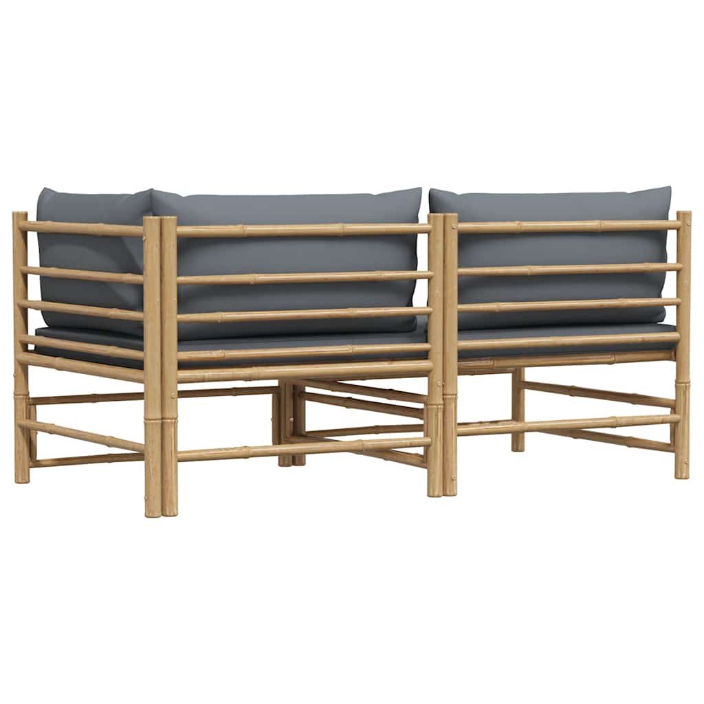 2 Piece Garden Lounge Set with Dark  Cushions Bamboo